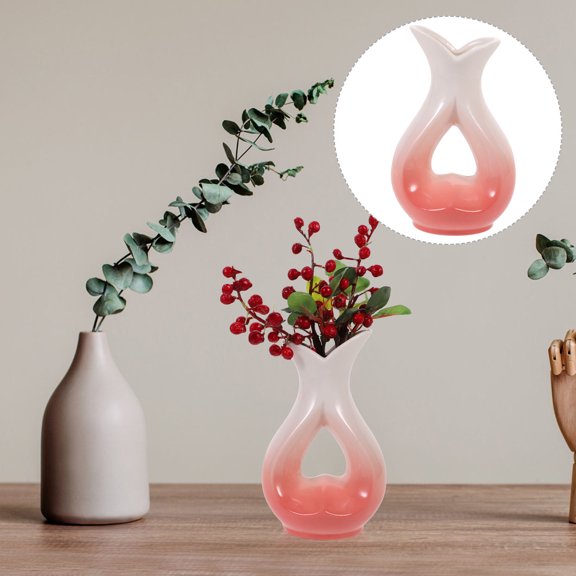 ROMANSENTIAL Pink Gradient Ceramic Orchid Vase for Table Centerpiece Home Decor