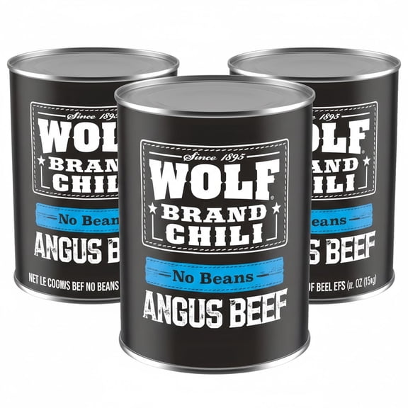 WOLF BRAND Angus Beef No Beans Chili, 15 oz Can (3-Pack) | 34g Protein Per Serving |