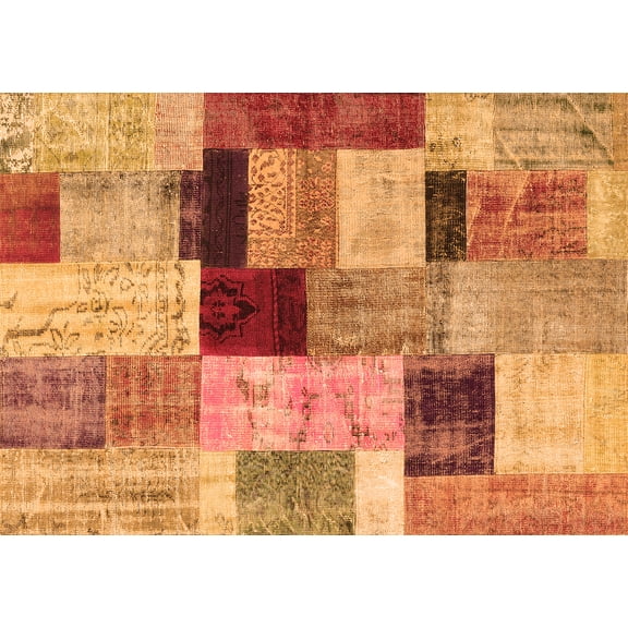 Ahgly Company Indoor Rectangle Patchwork Orange Transitional Area Rugs, 2' x 5'