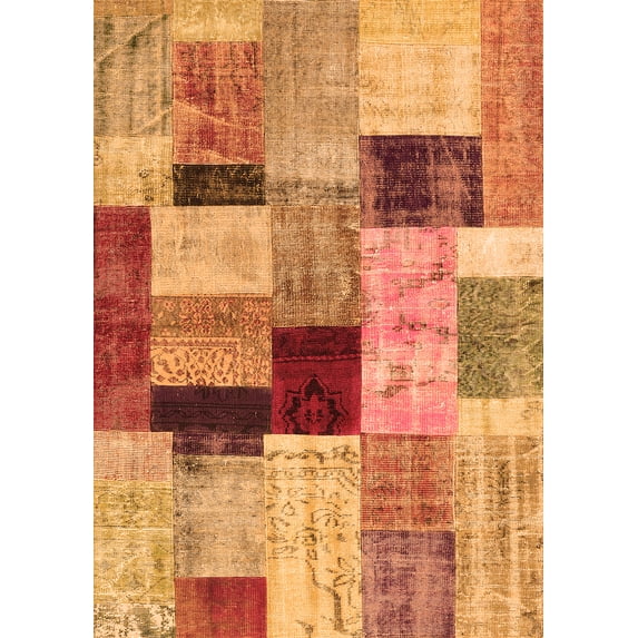 Ahgly Company Indoor Rectangle Patchwork Orange Transitional Area Rugs, 3' x 5'