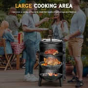 Master Cook Vertical 16 Steel Charcoal Smoker Grill, Heavy Duty 4 in 1 Fire Pit with built-in Thermometer & Adjustable Vent System Black