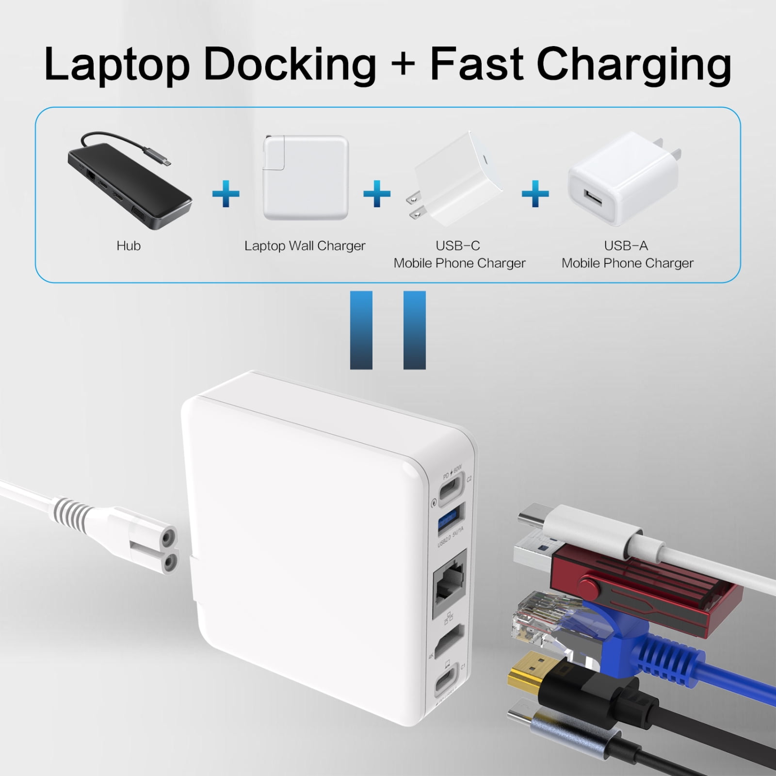 High-Speed Charging 65W Power Supply USB-C Charing Station 5-in-1 USB Type C HDMI RJ45 Ethernet Adapter