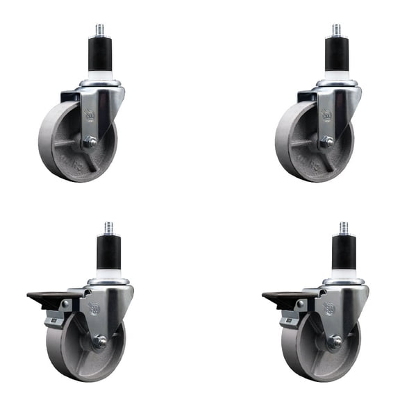 4 Inch Semi Steel Wheel Swivel 1-1/2 Inch Expanding Stem Caster Set 2 Brakes SCC