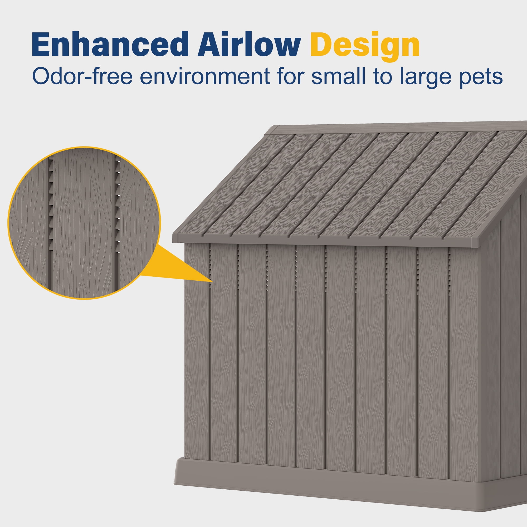 LHBcraft Large Dog House for Medium Large Dogs,Durable PP Waterproof Dog Shelter with Air Vents & Elevated Floor,Easy Clean and Assemble for Outdoor & Indoor,Gray