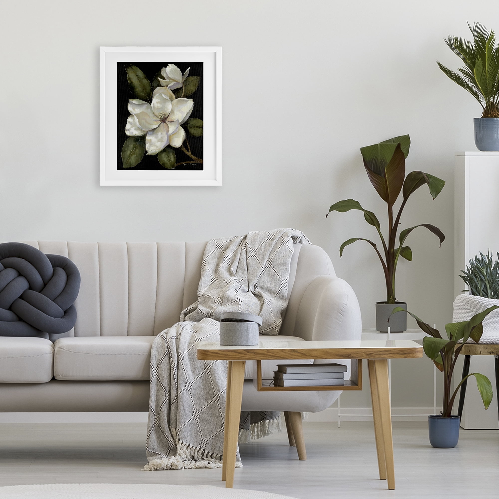Stupell Industries Blooming Magnolia Buds White Framed Print Under Glass, design by Nan