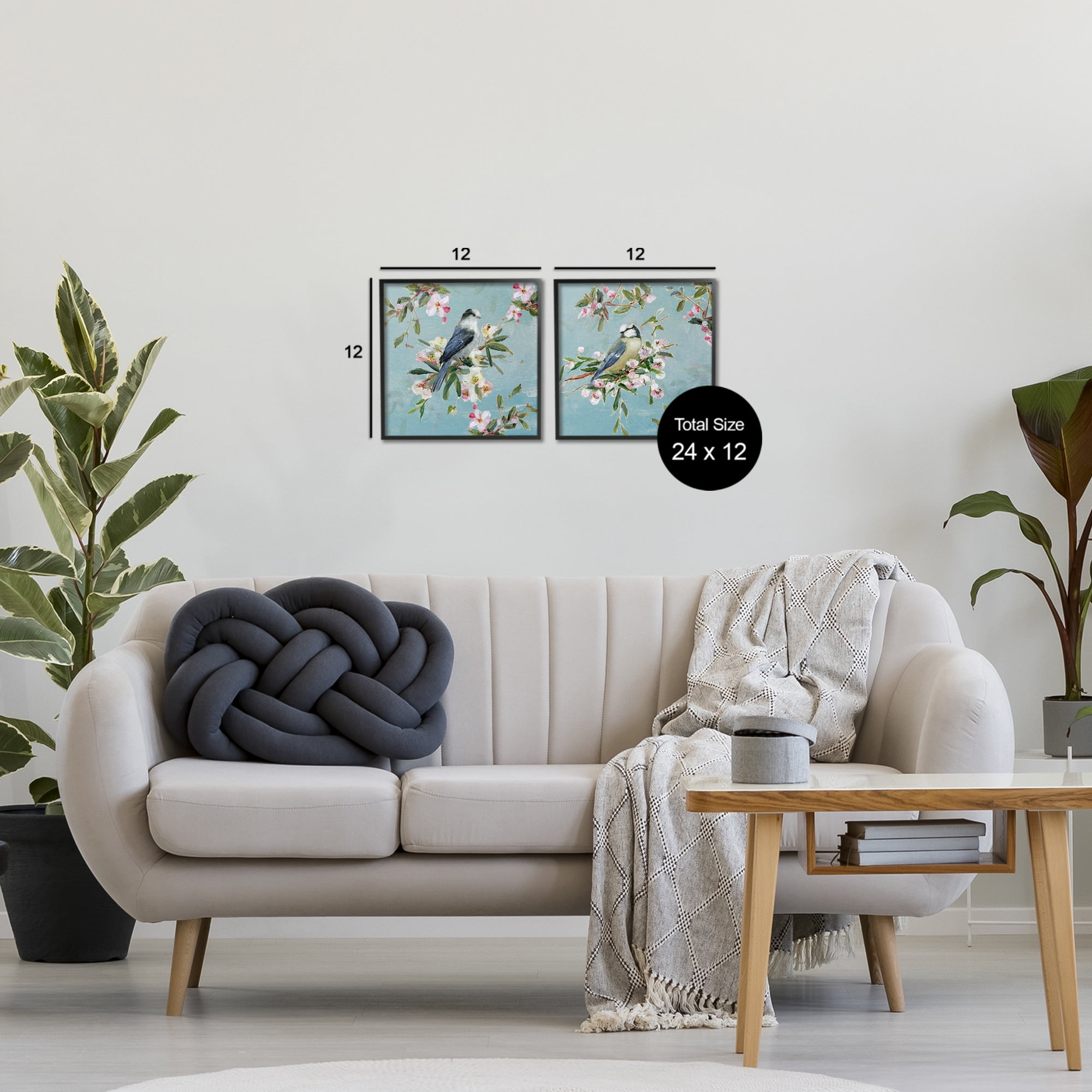 Stupell Industries Songbirds Among Spring Blossoms 2 Piece Black Framed Giclee Art Set, design by Sally Swatland
