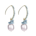 thumbnail image 1 of Gold Over Sterling Silver with Freshwater Pearl and Natural Aquamarine Dangle Earring, 1 of 4