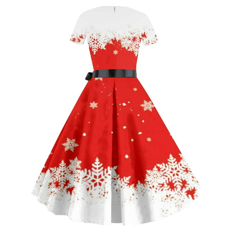 Women's Christmas Print Casual Dress Short Sleeve Round Neck Knee-Length  Polyester Comfortable Fashion Holiday Party Work Home Vacation All Season -  Walmart.com