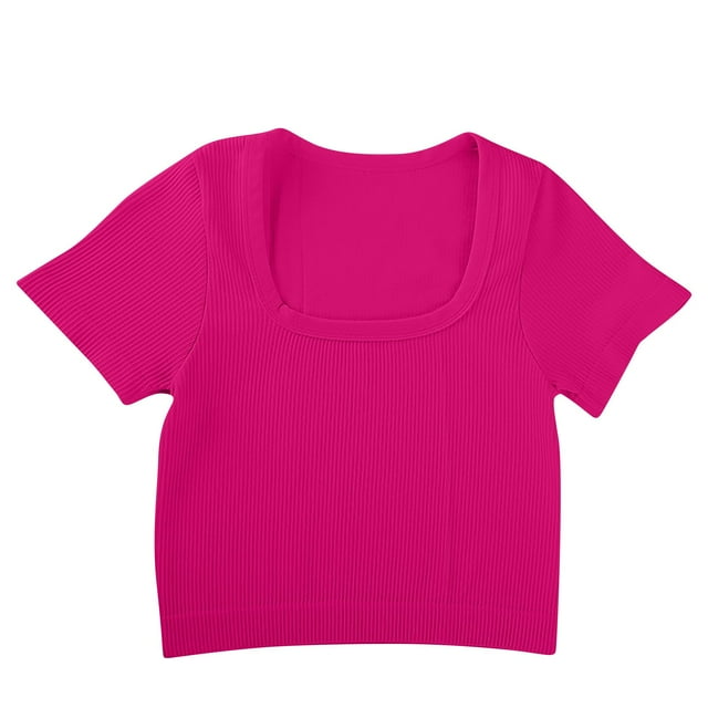 Blouses for Women Ribbed Short Sleeve Loose Tunic Top