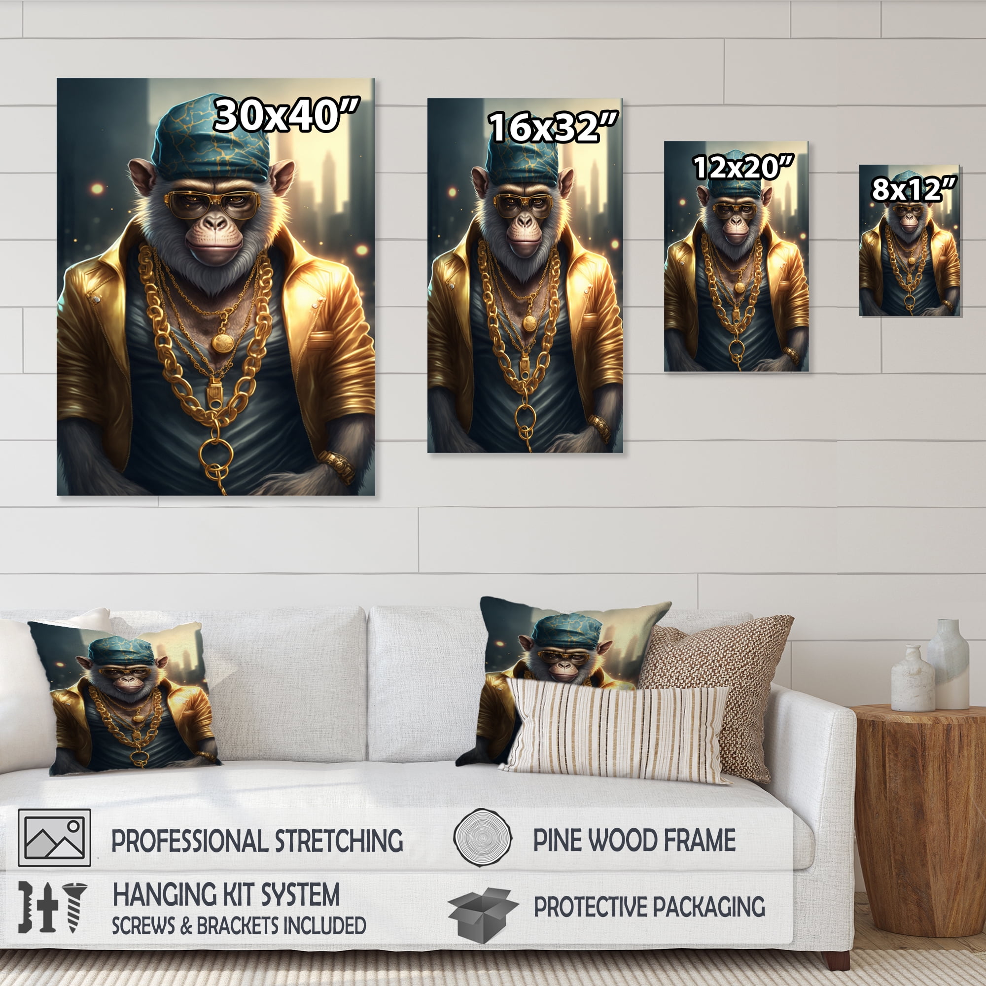 Designart Monkey Gangster In NYC I Canvas Wall Art