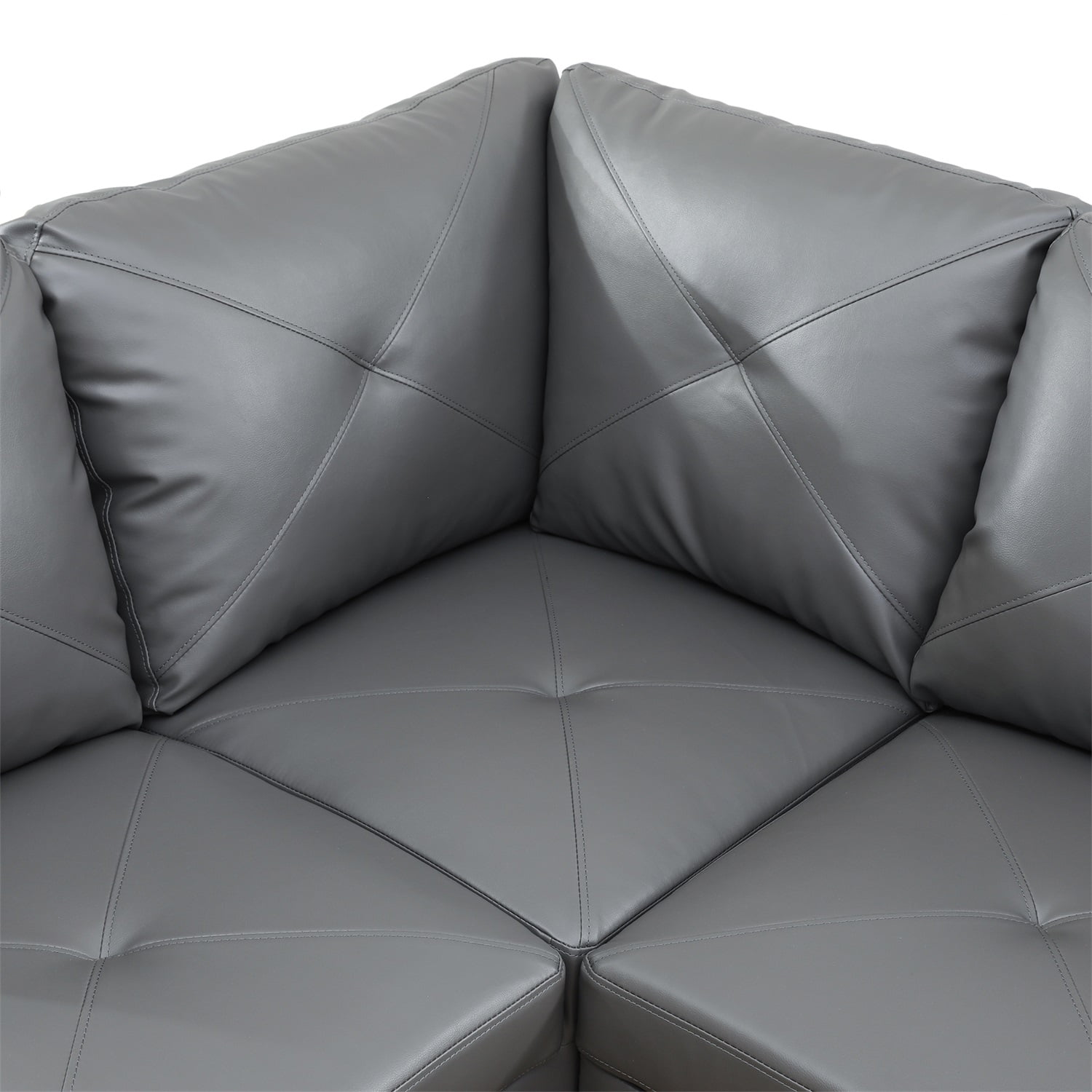Hommoo L Shaped Sectional Couches and Sofas, 4-Seat Faux Leather Sectional Sofa Sets, Modern Living Room Furniture Sets, 16' Back Height, Dark Grey(No Ottoman)