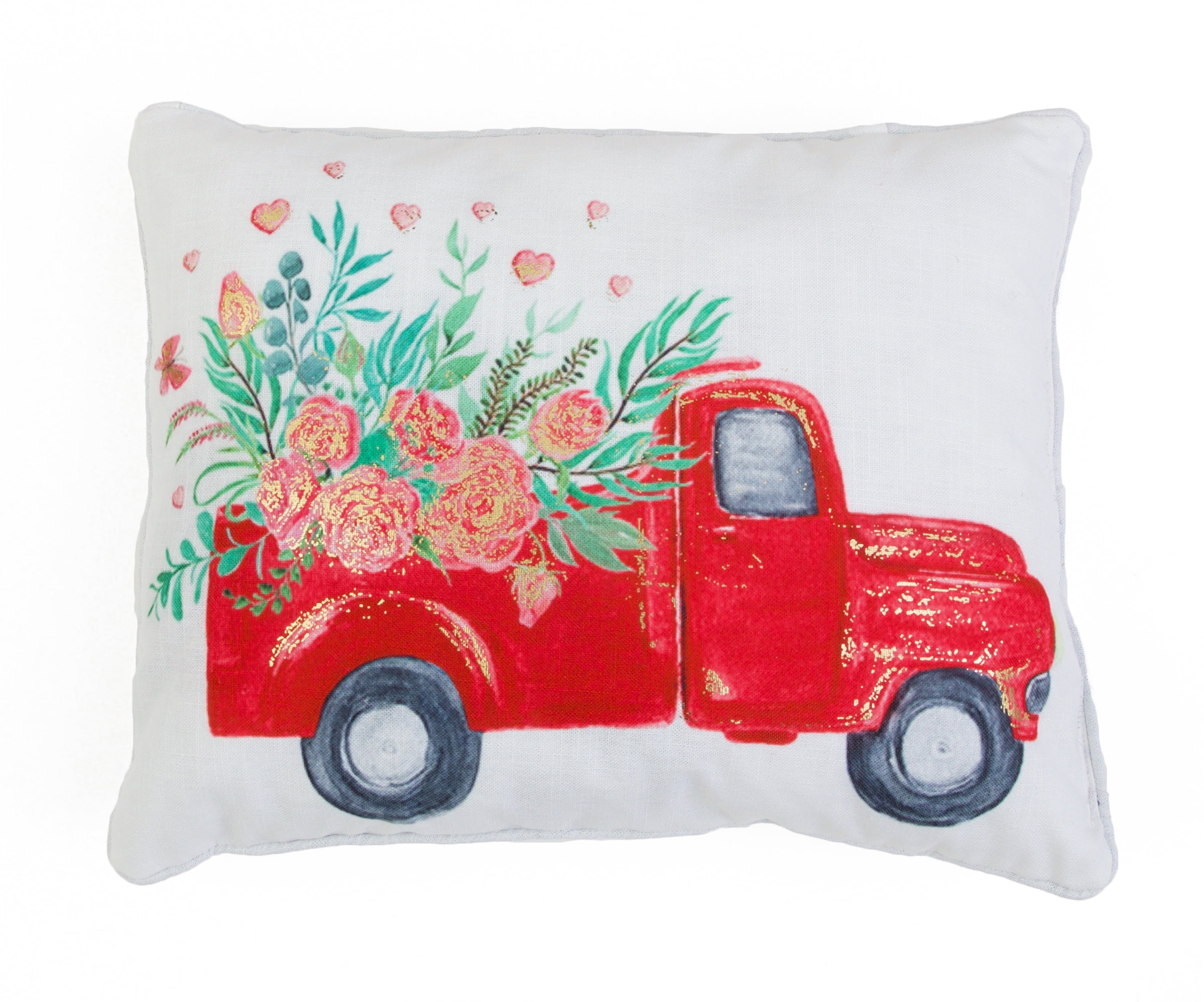 14x18 Red Truck Faux Linen Pillow