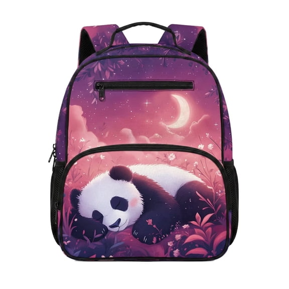 Jeiento Lightweight Toddler Backpack for Girls, Cute Panda 13.5 Inch Preschool Bag, Kids School Backpack with 2 Front & 2 Side Mesh Pockets