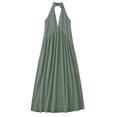 thumbnail image 6 of fheaev Women's Maxi Dress Linen Halter Neck Sleeveless Pleated Backless with Pockets Solid for Vacation Green L, 6 of 6