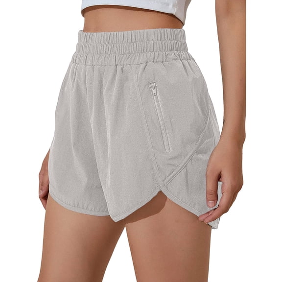 Stichou Women's Shorts High Waist Athletic Quick Dry Sporty Workout Running Shorts for Women with Zipper Pocket Light Gray 2XL