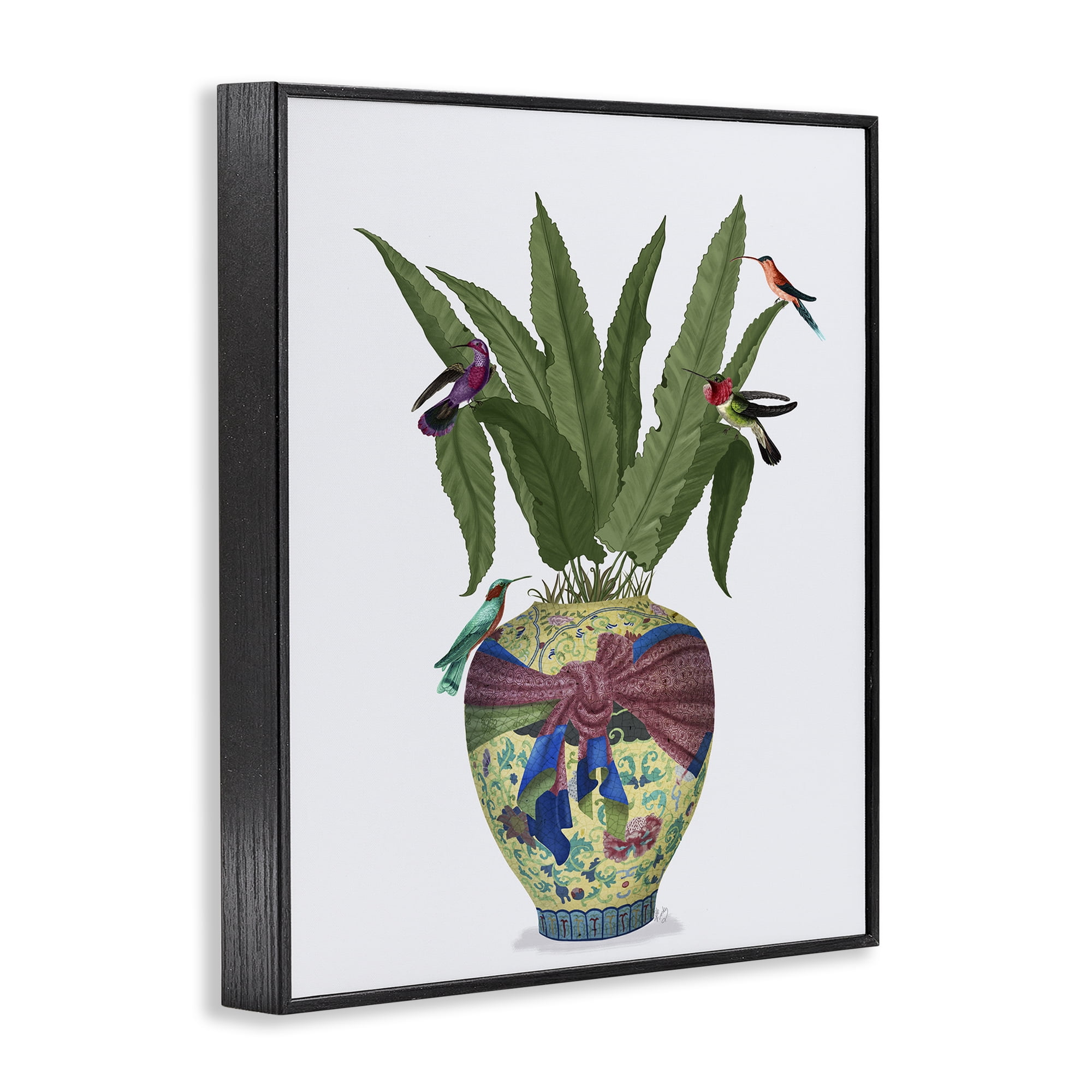 Stupell Industries Traditional Birds on Planter Botanical & Floral Painting Black Framed Art Print Wall Art, 16 x 20
