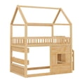 thumbnail image 4 of Euroco Full Size Loft Bed with Storage Shelves, House Bed with LED Light, Natural, 4 of 7