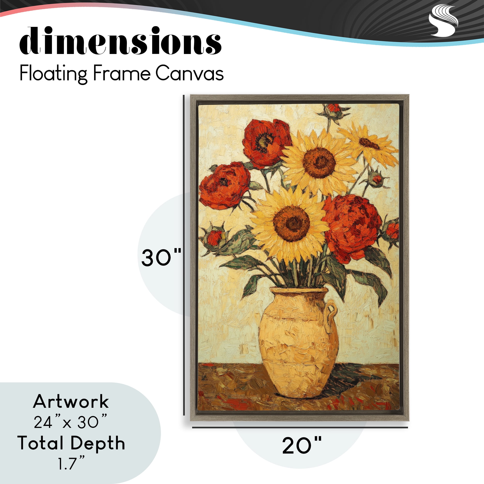 Rustic Flower Display Brown Framed Floater Canvas Wall Art, design by Petal Prints Design