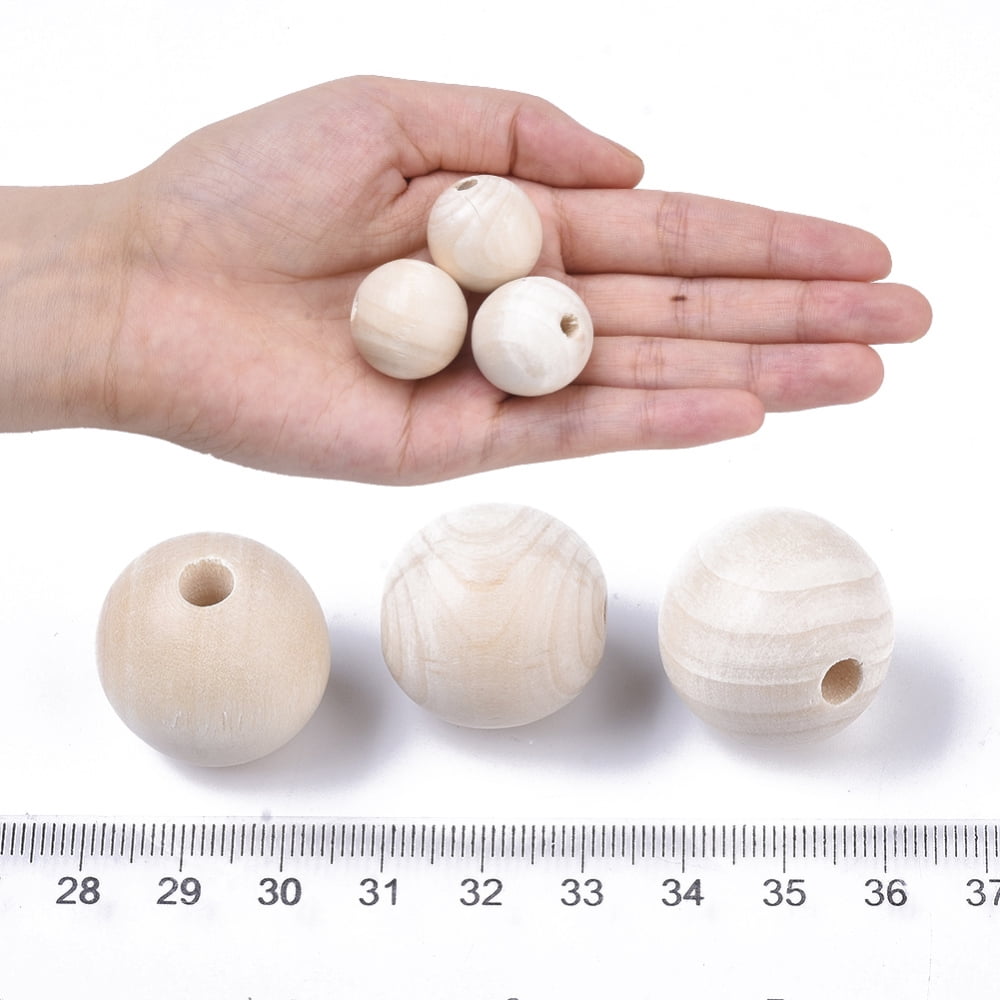 200pcs Natural Unfinished Wood Beads Waxed Wooden Beads Smooth Surface Round Macrame Beads Large Hole Beads Floral White 25mm Hole: 6~7mm
