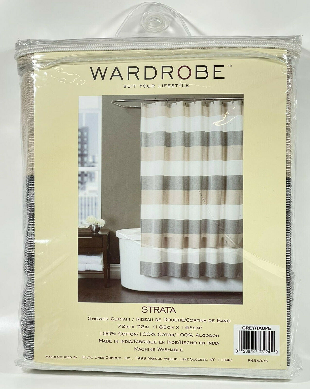 Baltic Linen Yarn-Dyed Strata Striped Shower Curtain Grey/Taupe 