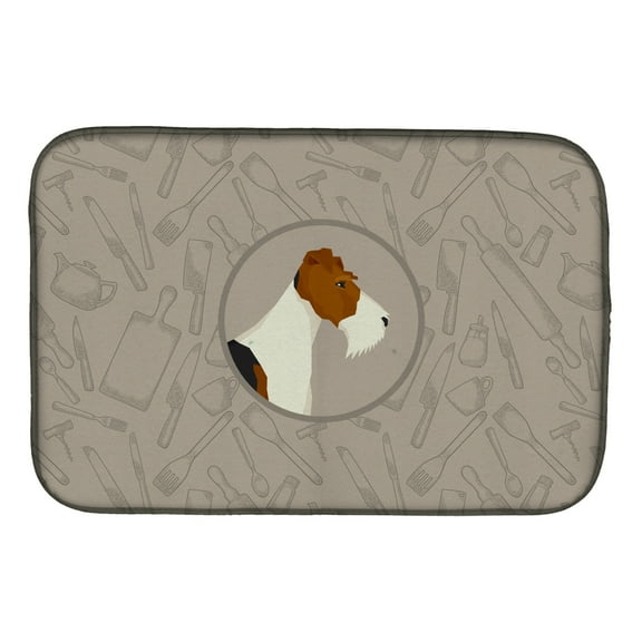 Fox Terrier In the Kitchen Dish Drying Mat