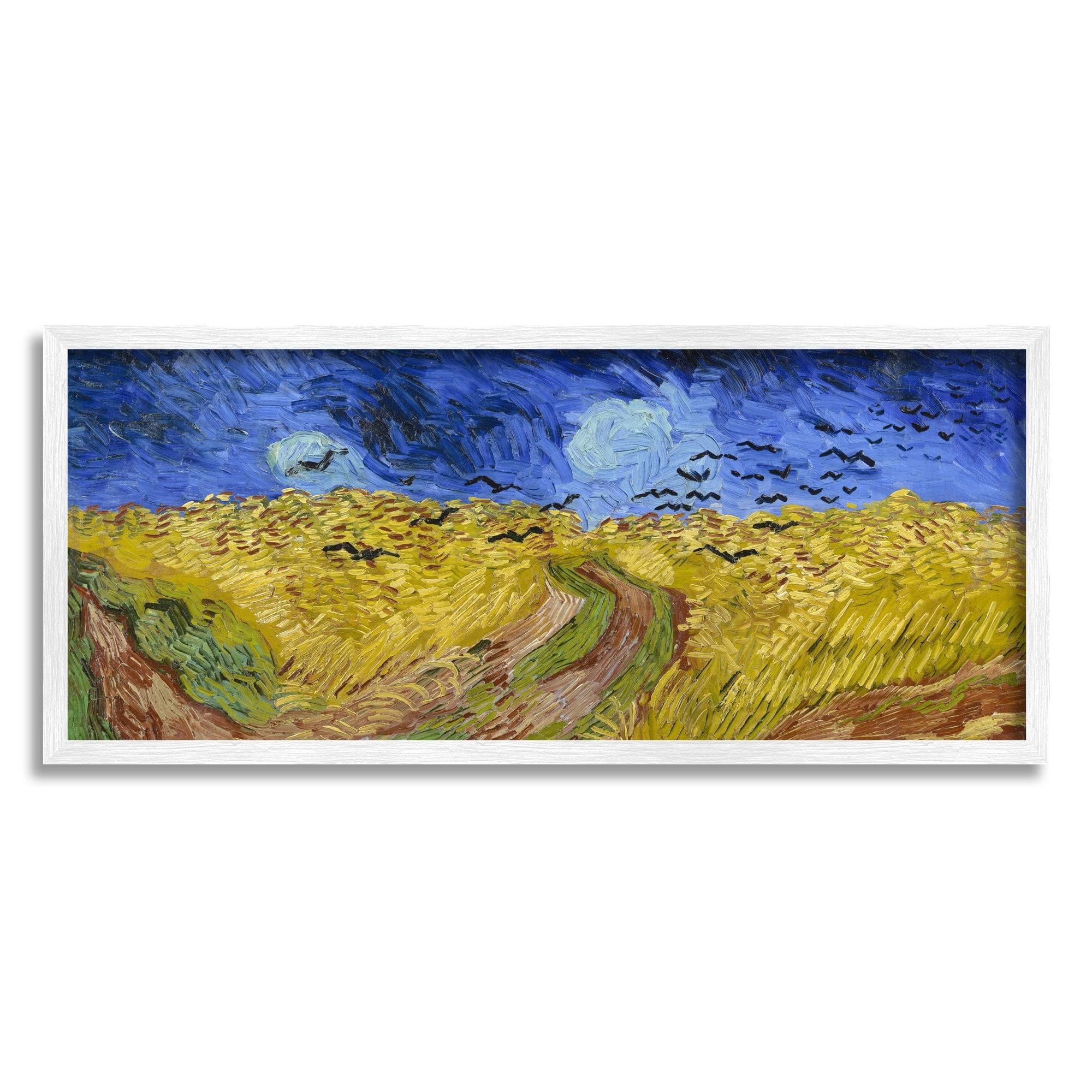 Stupell Industries Wheatfield with Crows Vincent van Gogh Classic Painting Painting White Framed Art Print Wall Art, Design by one1000paintings