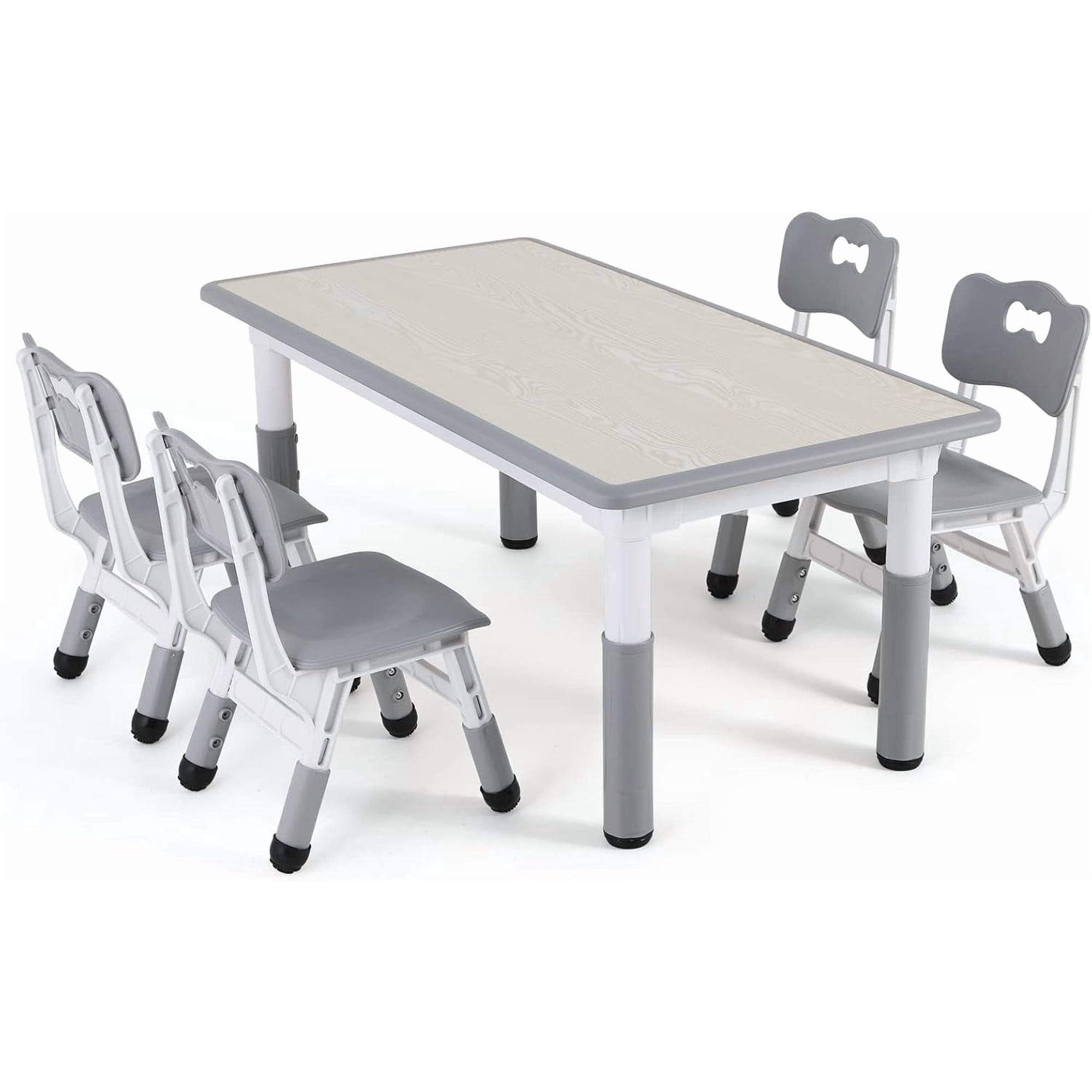 LAZY BUDDY Kids Table and 4 Chairs Set, Height Adjustable Toddler Desk with Graffiti Desktop, Kids Activity Table Set for Daycare, Home