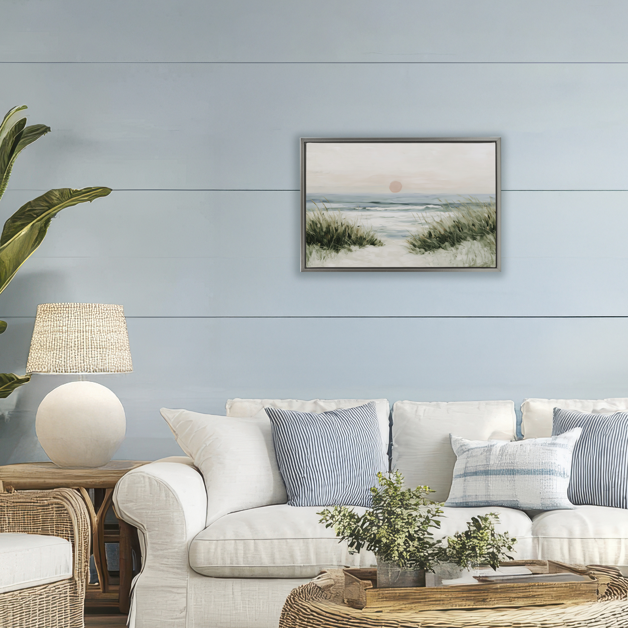 Stupell Industries Coastal Dunes with Wild Beach Grass Gray Framed Floater Canvas Wall Art, design by Chromatic Storm Studio