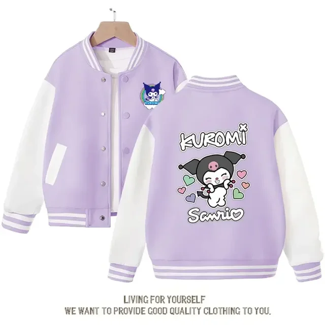 Abrigo de uniforme de béisbol con estampado de dibujos animados Sanrios, chaqueta Kawaii Kuromi Cinnamoroll, Top de manga larga, ropa para niños