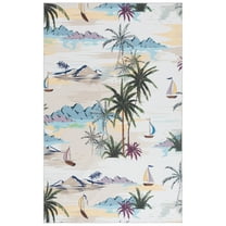 SAFAVIEH Malibu Florence Leaves Polyester Machine Washable Area Rug, Ivory/Taupe, 4' x 6'