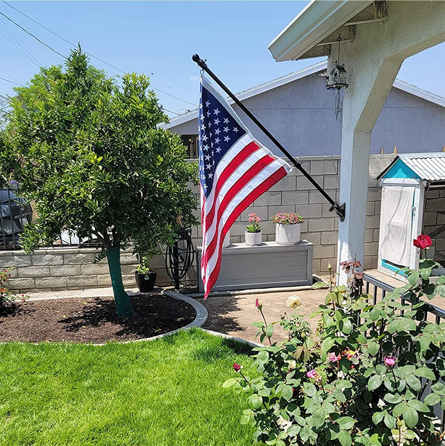 Rongsi Outdoor Flag Pole, American Flag 6ft Flag Pole Kit - Flag Pole for Home Garden Patio Residential and Commercial - Professional Metal Flag Pole (Black)