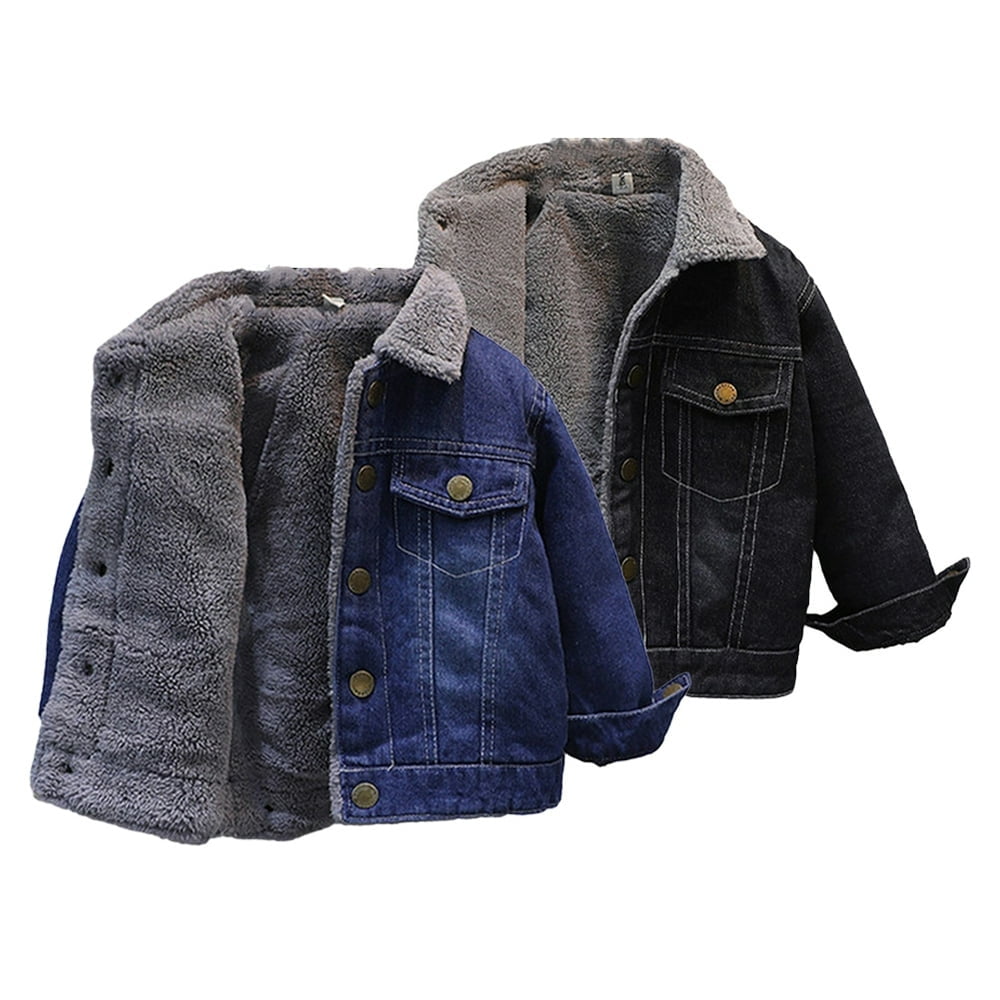 Enfants Bambin Automne Hiver Veste Jean pour les Garcons Bebe Hiver Denim Outwear Polaire Double Manteaux Chauds Epais pour 2 8 Ans