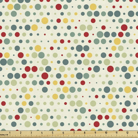 Geometric Fabric by the Yard Upholstery, Abstract Irregular Repetition of Colorful Funny Big and Little Rounds, Decorative Fabric for DIY and Home Accents, Ivory and Multicolor by Ambesonne