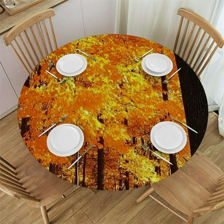 

FUMJ Autumn Leaves Round Tablecloth 100% Polyester Fiber Machine Washable Home Decor Dining Table Decoration Gift 31 -35