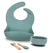 HYKE Starter Kit - Cactus Design; Includes Bib, Suction Bowl, and Spoon & Spork Set - 100% Safe
