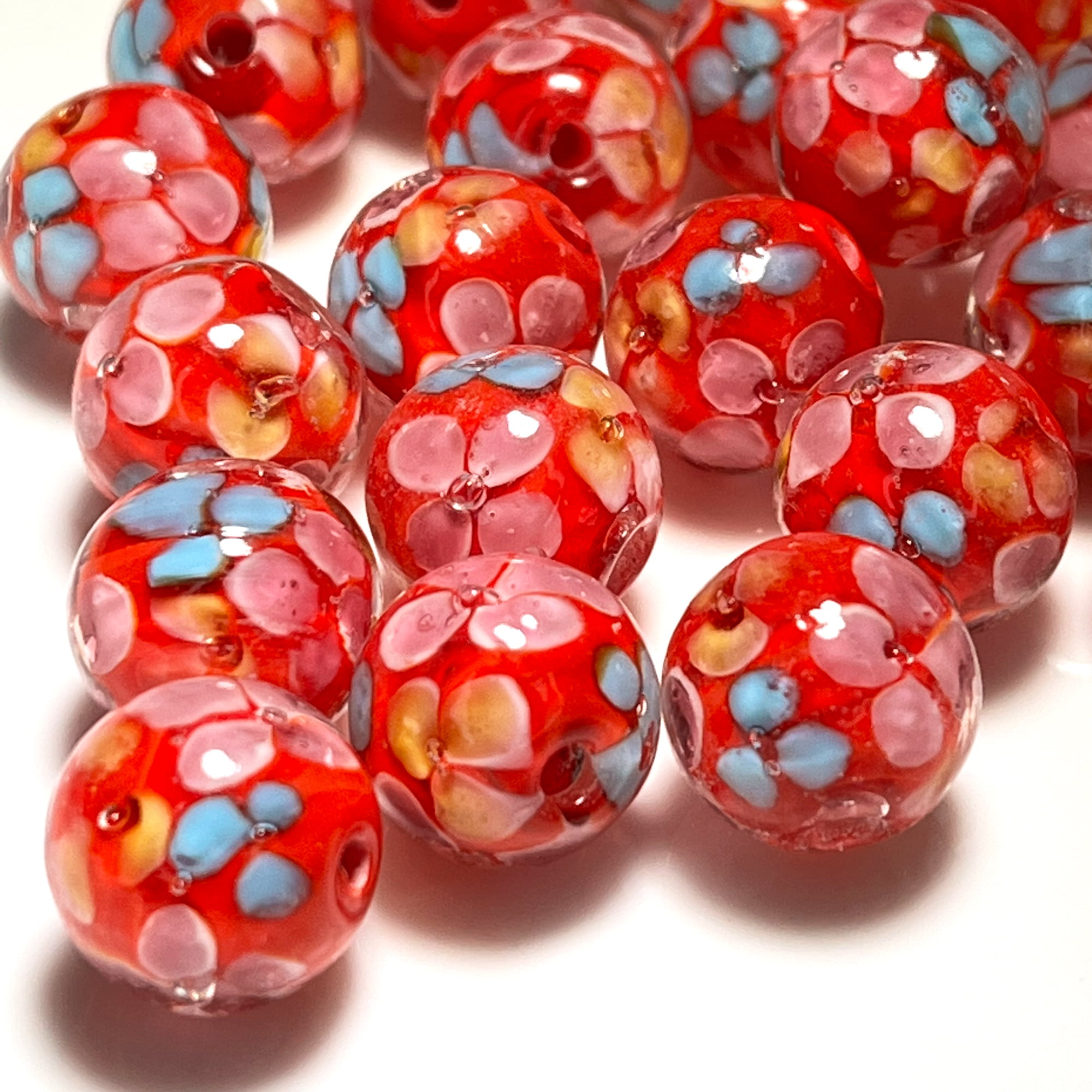 Murano Glass Red Beads With Blue Pink Flowers, Italian Glass Beads, Red Glass  Beads, Venetian Glass, Unusual Beads, Bordeaux, Vintage Bead 