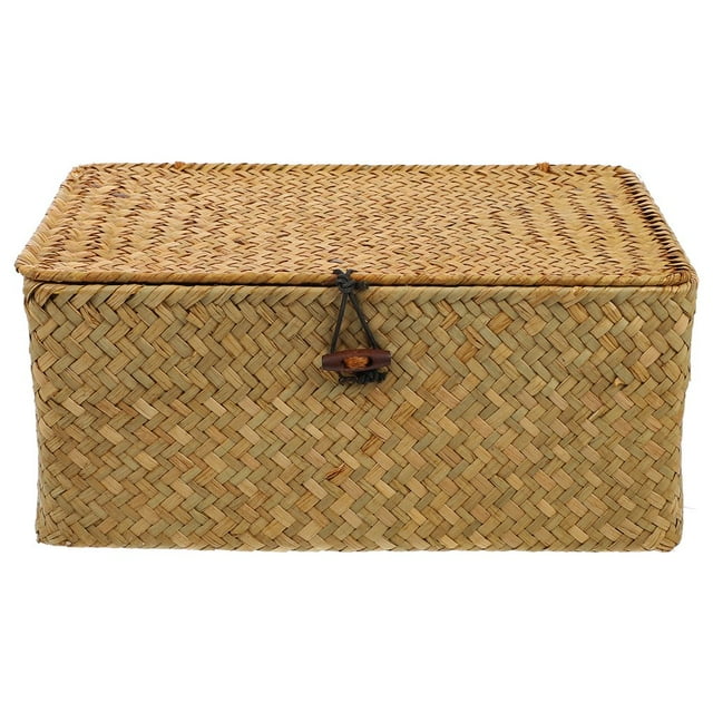 Basket Woven Box Storage Hyacinth Water Hand Natural Retro Large Wicker Rectangular Multifunctional Design Handmade