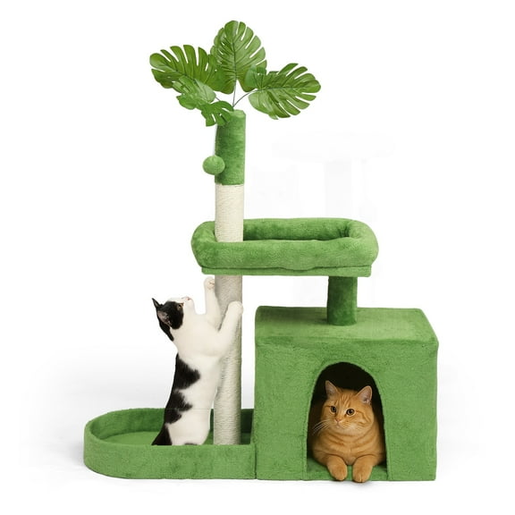 CRXX Cat Leaves Tree Tower，Indoor Cat Furniture with Sturdy Cat Scratching Post, Cozy Enclosed Condo, Interactive Ball Toy, Durable Wood & Sisal Material, Suitable for Kittens to Adult Cats