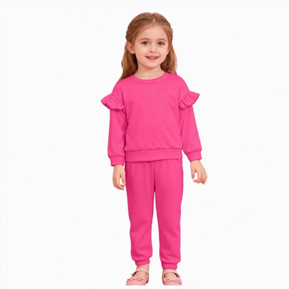 CAUYDY 1T 2T 3T 4T 5T 6T 7T Baby Girl Fall Winter Autumn Clothes Children Long Sleeve Shirt Pants Two Piece Cute Set Kids Photoshoot Outfits Sizes 1-2 Years,Hot Pink