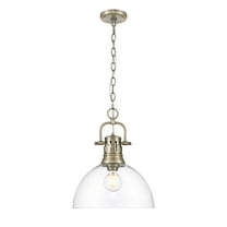 Yep by Golden Lighting Duncan 1-light 14in chain hung Pendant in Aged Brass and Clear Glass