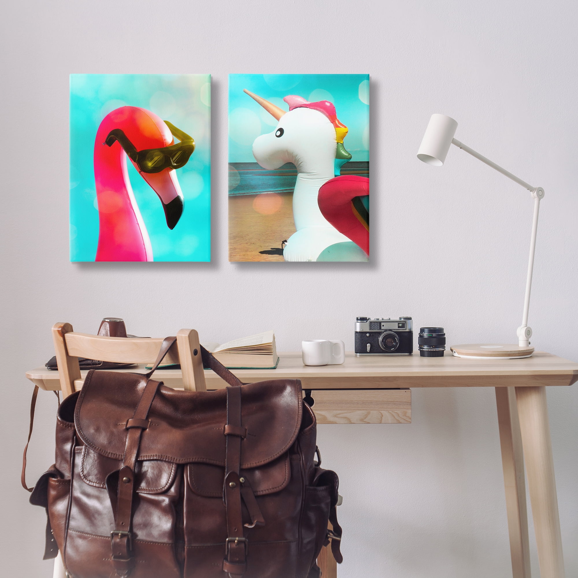 Stupell Industries Unicorn & Flamingo Basking Nautical & Beach Painting Wrapped Canvas Art Print Wall Art, 16 x 24, Set of 2
