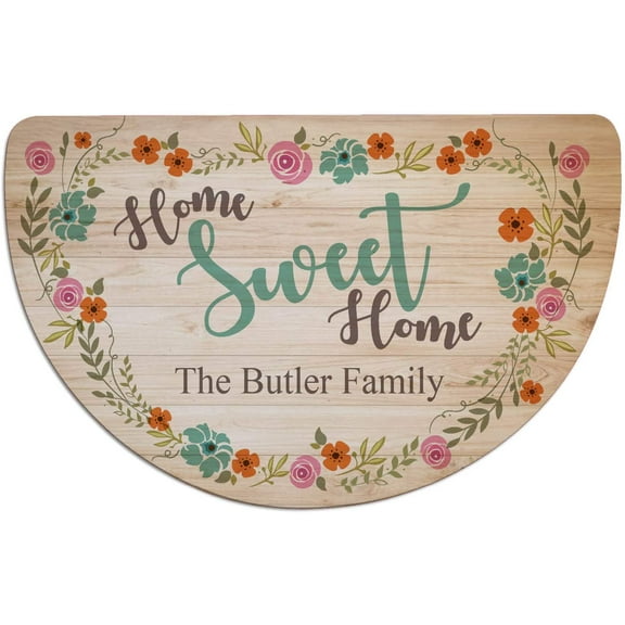 Apular Half Round Door Mat Bath Mat Indoor Entrance Doormat Home Sweet Home Floral Wear Resistant Semi Circle Floor Mats Non Slip Absorbent Bathroom Rugs Kitchen Rug 17x30 Inch