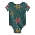 thumbnail image 2 of Whimsical Snowflakes Christmas Green Pure Cotton Bodysuit Short Sleeve Pajamas One-Piece Romper Unisex 3 Months, 2 of 6