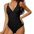 thumbnail image 2 of GYUJNB Womens One Piece Swimsuits Ruched Bathing Suits Strappy V Neck Monokini,M, 2 of 7