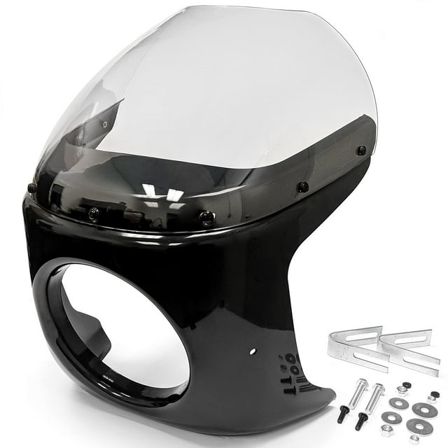 Krator Motorcycle 7" Headlight Fairing Screen Black & Clear Retro Cafe Racer Bobber Drag Viper Windshield