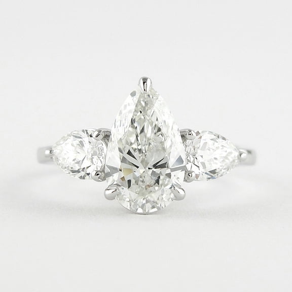Solitaire Brilliance 1.8CT Pear Moissanite Three Stone Ring for Women 10k White Gold Ring Size 4