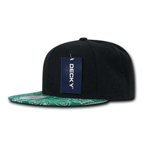 Decky 1093 6 Panel High Profile Structured Bandanna Bill Snapback Hat-Black/Kelly