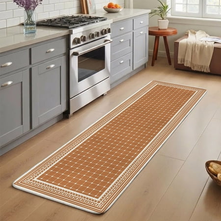 Orange Plaid Washable Runner Rug 3X5 ft Country Rustic Farmhouse Geometric Lines Grids Checkered Non-Slip Hallway Runner Rug Kitchen Runner Mats Indoor Floor Carpet for Entryway Bathroom