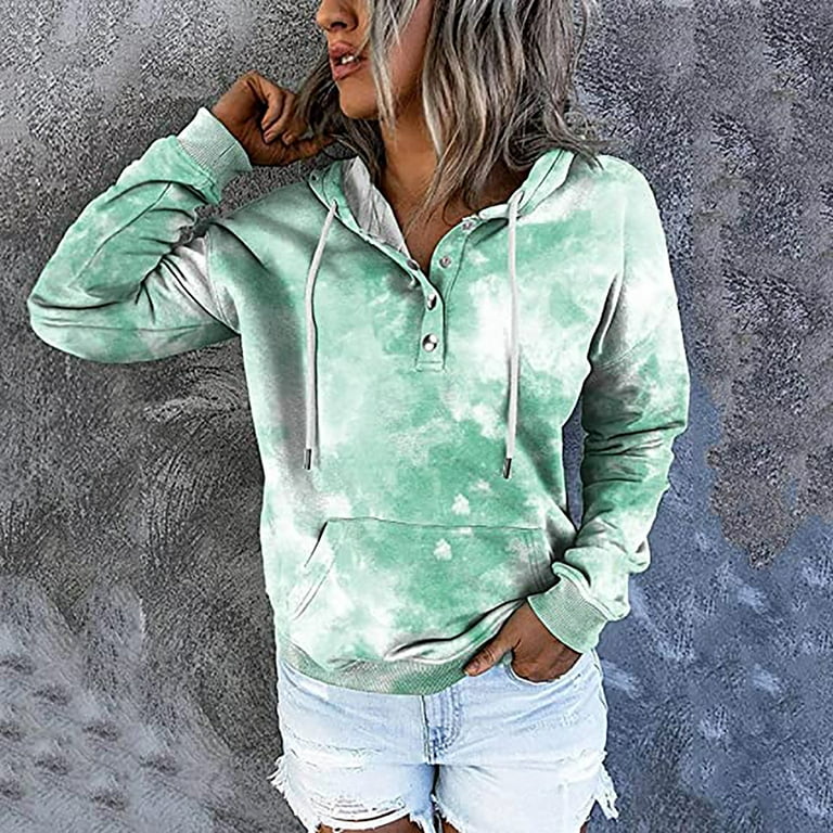 HAPIMO Rollbacks Sweatshirt for Women Button Pocket Drawstring Pullover  Tops Tie Dye Gradient Color Long Sleeve Relaxed Fit Womens Hoodie  Sweatshirt