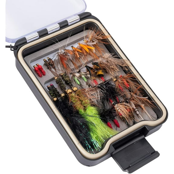 36 pcs Fly Fishing Flies Kit, Hand Tied Trout Bass Fly Assortment with Fly Box, Dry Wet Nymph Flies Streamers Fly Fishing Lures
